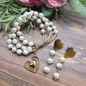 Pearl Heart Bracelet Set